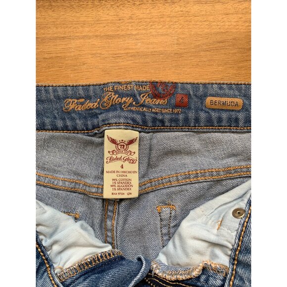 Faded Glory Womens Distressed Denim Bermuda Shorts Rolled Hem Blue Jeans Size 4 - Picture 8 of 12